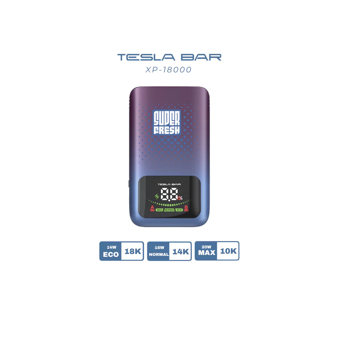 Super Fresh Tesla Bar XP-18000 Mystic Blue – stylish vape with adjustable power