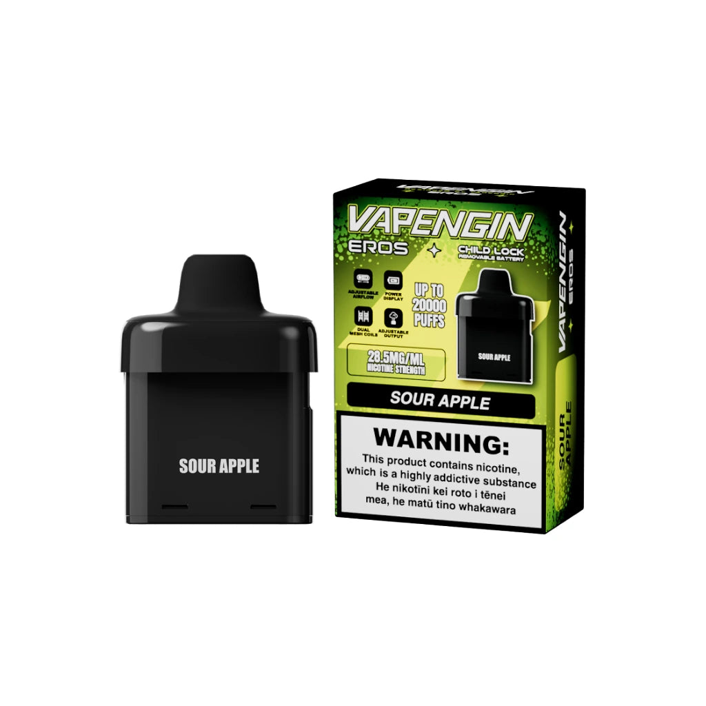 Vapengin Eros Pod in Sour Apple flavour, 20,000 puffs, 22mL e-liquid
