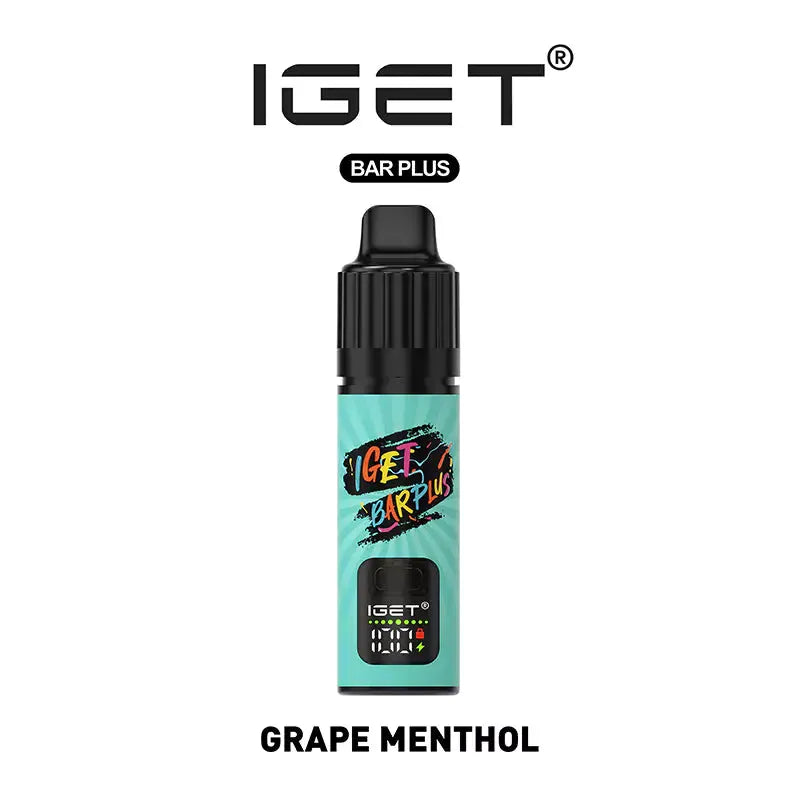 IGET Bar Plus 10000 Grape Menthol vape kit with 10,000 puffs, rechargeable battery, and menthol twist.