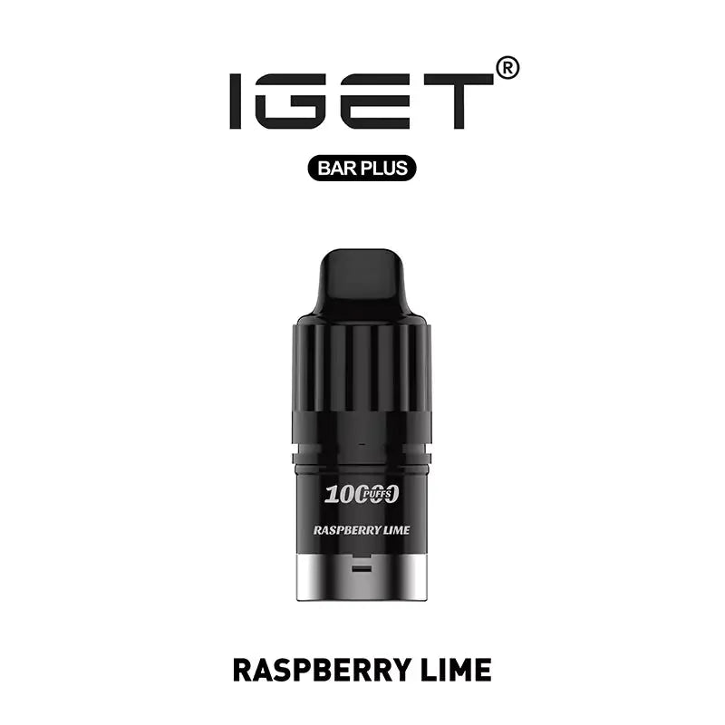 IGET Bar Plus 10000 pod Raspberry Lime flavor with tart raspberry and zesty lime