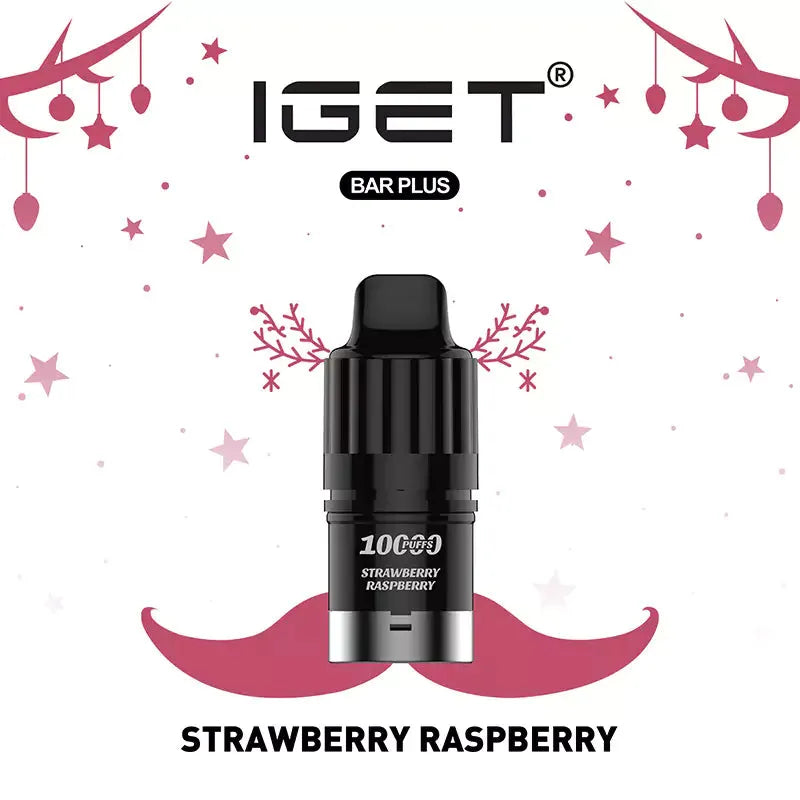 IGET Bar Plus 10000 Strawberry Raspberry flavor with lush strawberry and raspberry notes